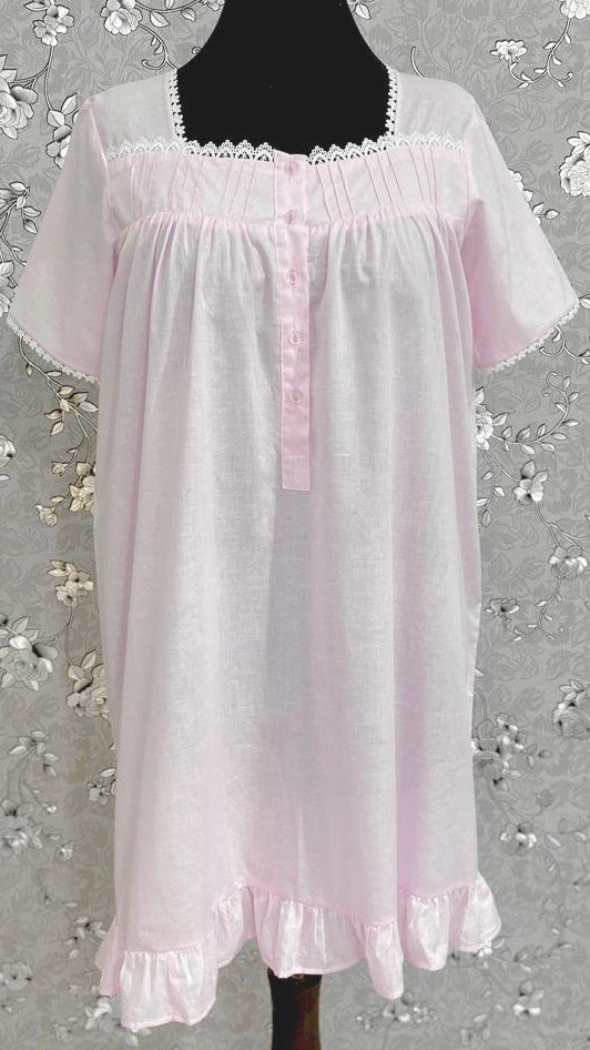 SoieRose 1105 Lace Victorian Nightgown Timeless Vintage Sleepwear -100% Cotton - Pale Pink