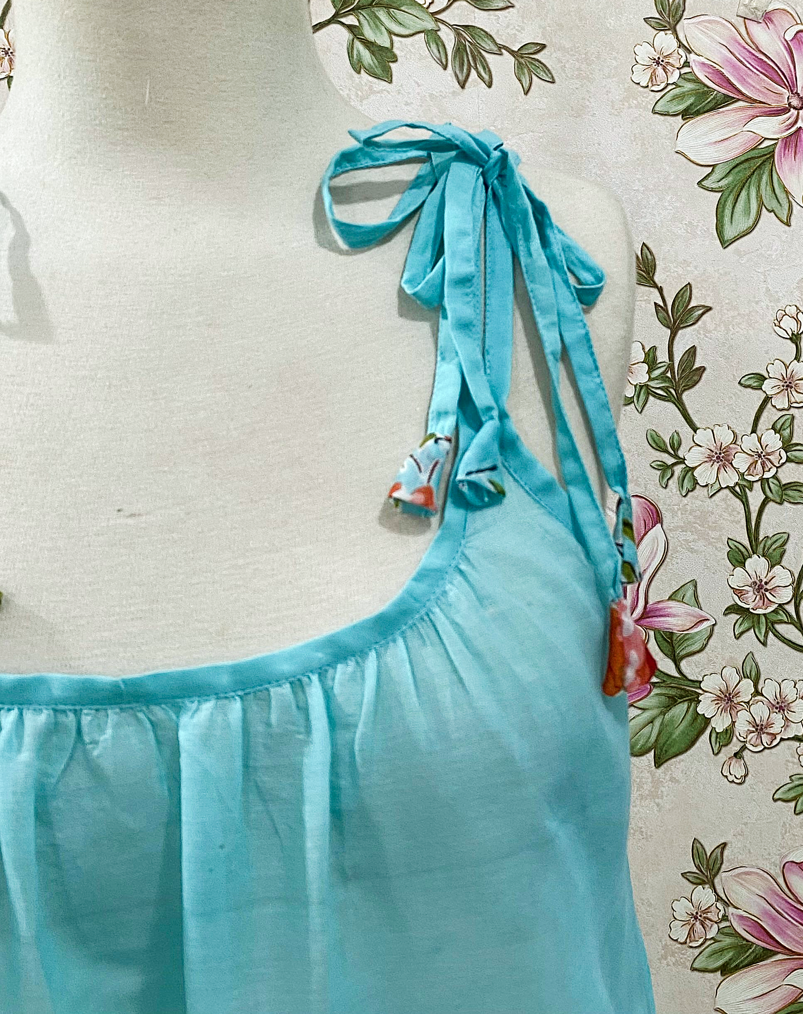 SoieRose Aqua Floral Cotton Boho Tie Shoulder Sundress - SR-1312