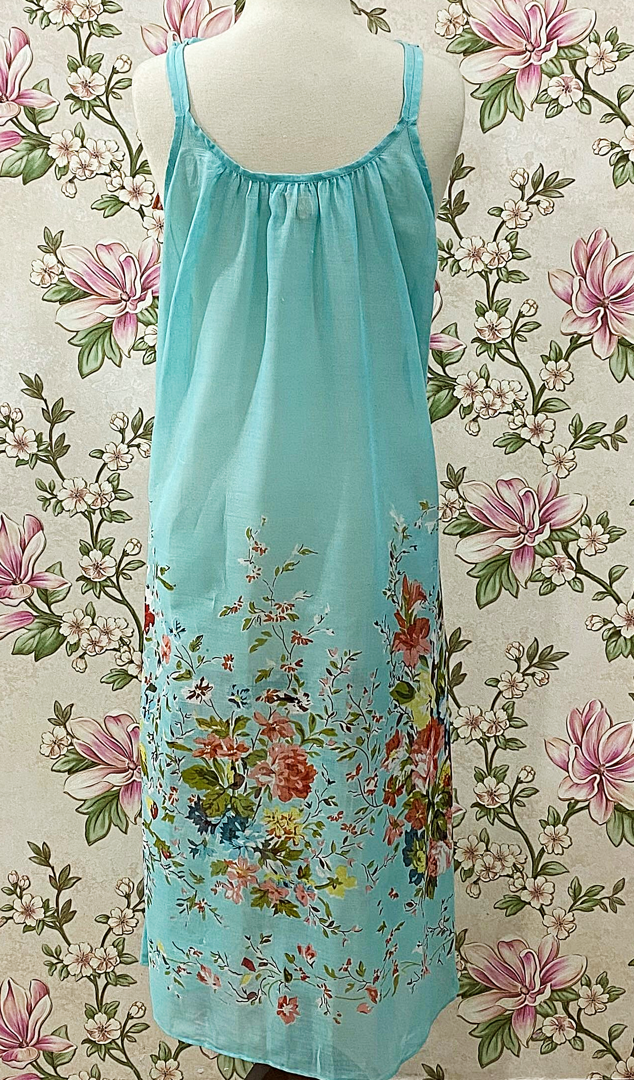 SoieRose Aqua Floral Cotton Boho Tie Shoulder Sundress - SR-1312
