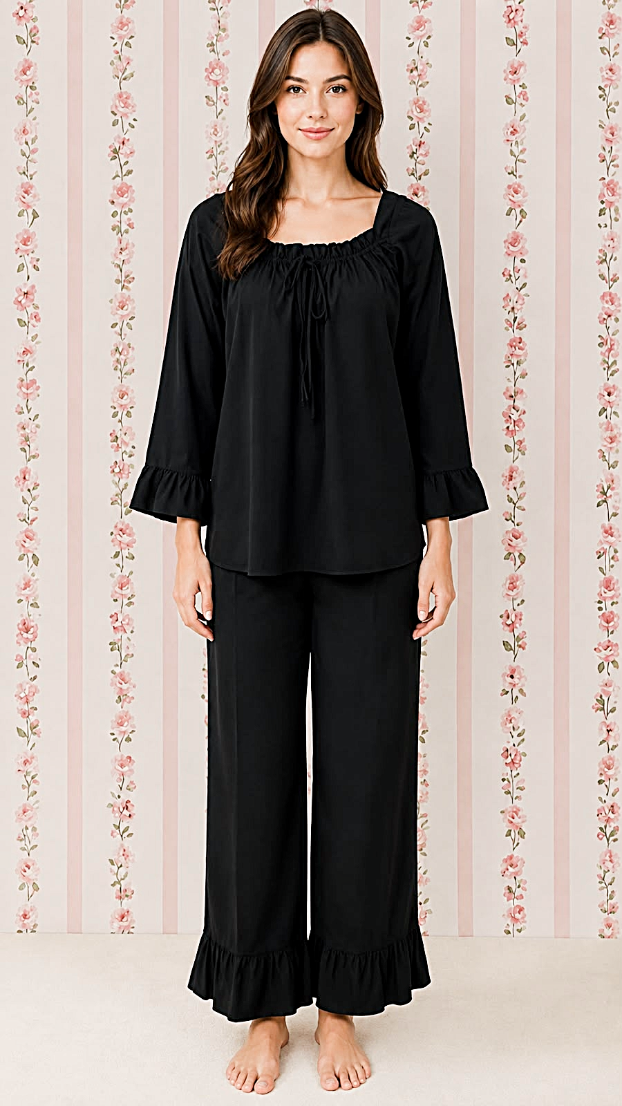 SoieRose 100% Cotton Pajama, Ruffle Lounge Set, Victorian Inspired Sleepwear, Romantic Cottagecore PJs - SR-1338