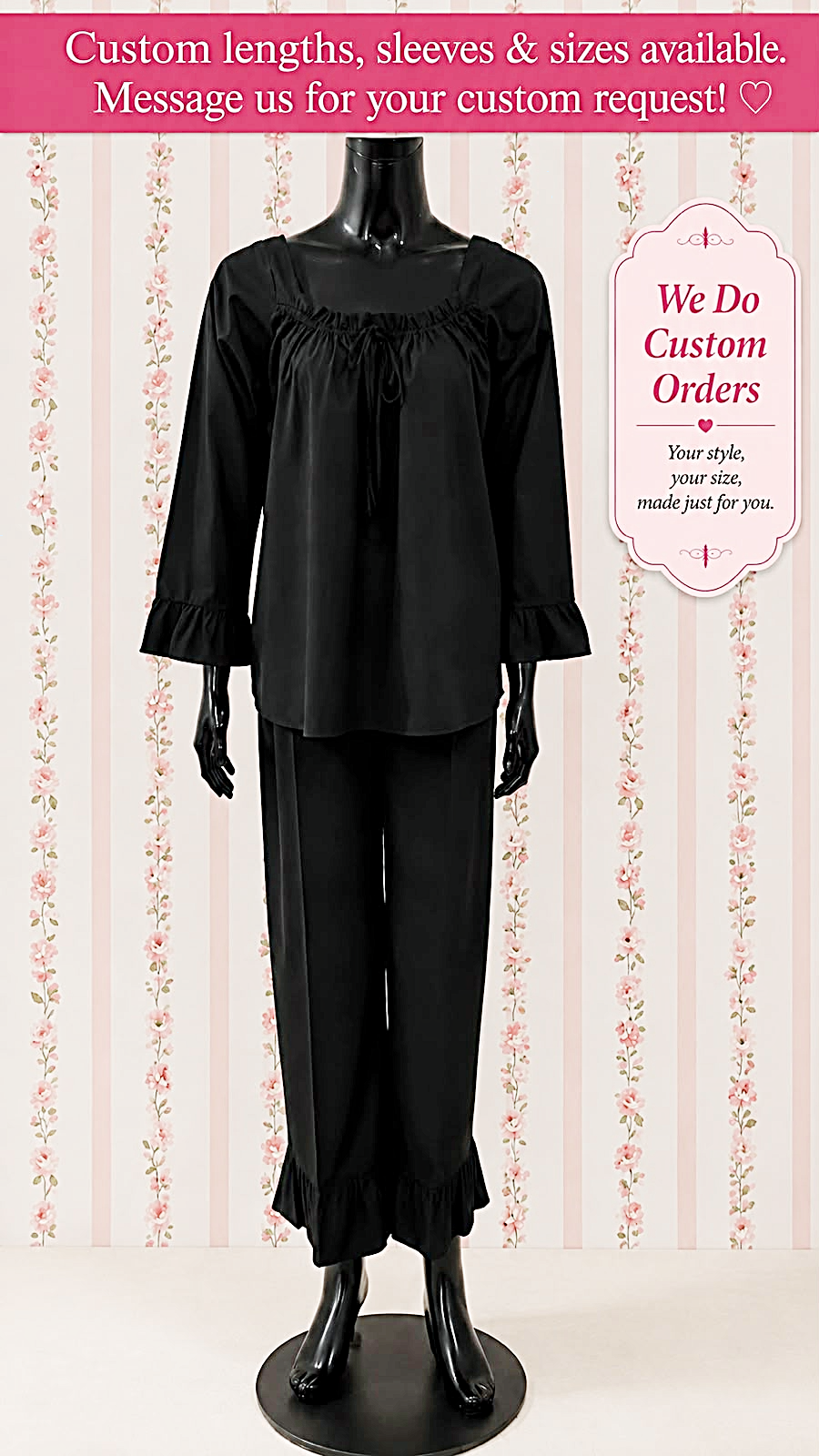 SoieRose 100% Cotton Pajama, Ruffle Lounge Set, Victorian Inspired Sleepwear, Romantic Cottagecore PJs - SR-1338