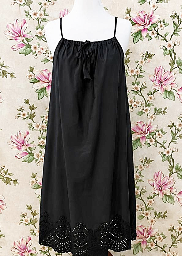SoieRose Black 100% Cotton Spaghetti Strap Maxi Eyelet Nightgown SR-1332