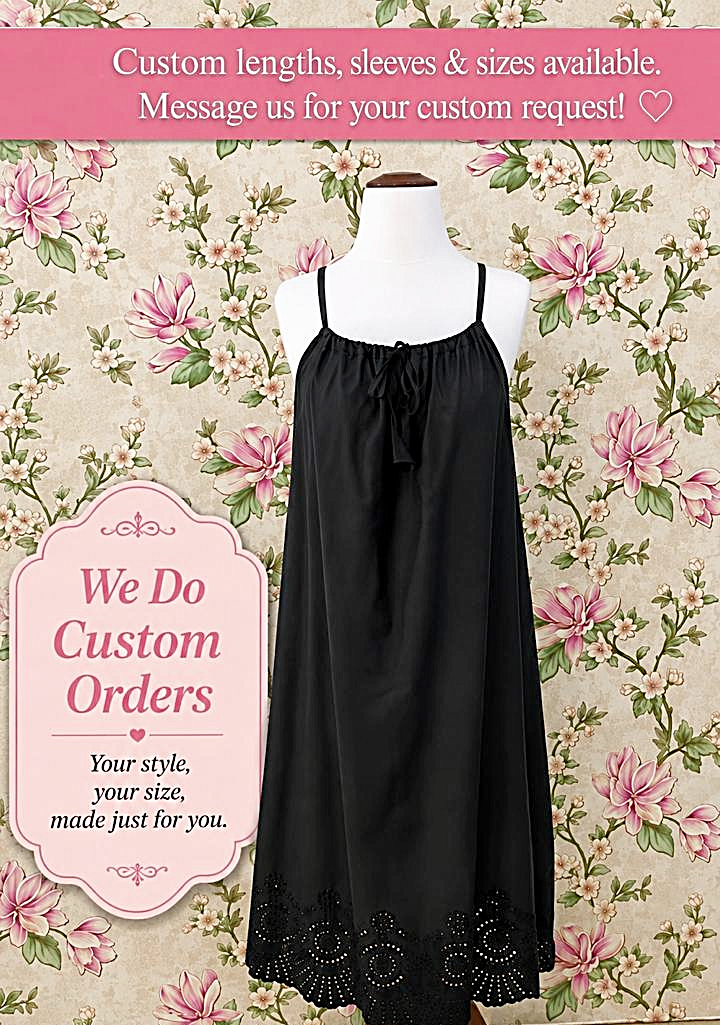 SoieRose Black 100% Cotton Spaghetti Strap Maxi Eyelet Nightgown SR-1332