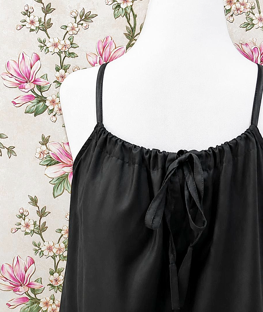 SoieRose Black 100% Cotton Spaghetti Strap Maxi Eyelet Nightgown SR-1332