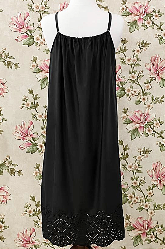 SoieRose Black 100% Cotton Spaghetti Strap Maxi Eyelet Nightgown SR-1332