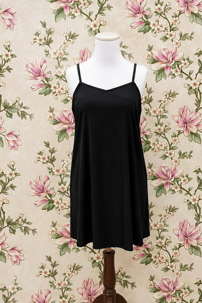 SoieRose Black Cotton Modesty Layer Full Slip with Adjustable Strap SR-1330