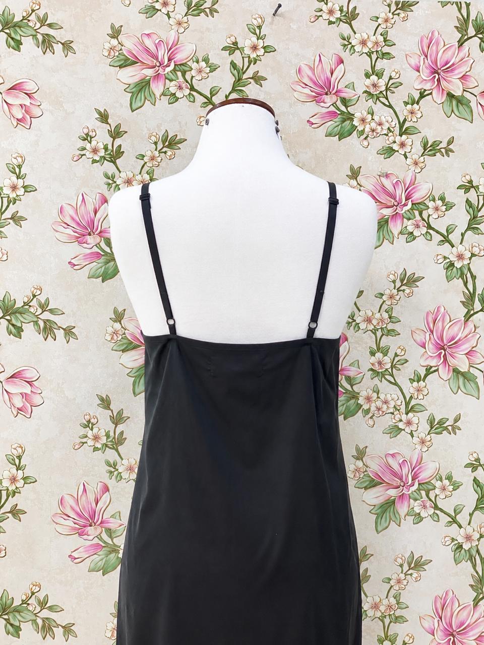 SoieRose Black Cotton Modesty Layer Full Slip with Adjustable Strap SR-1330
