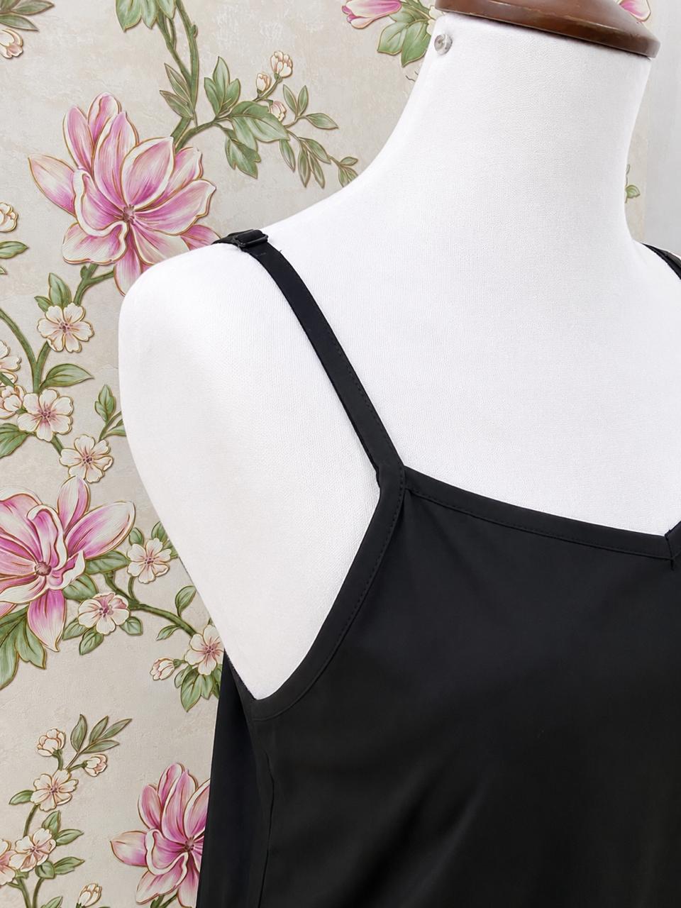 SoieRose Black Cotton Modesty Layer Full Slip with Adjustable Strap SR-1330