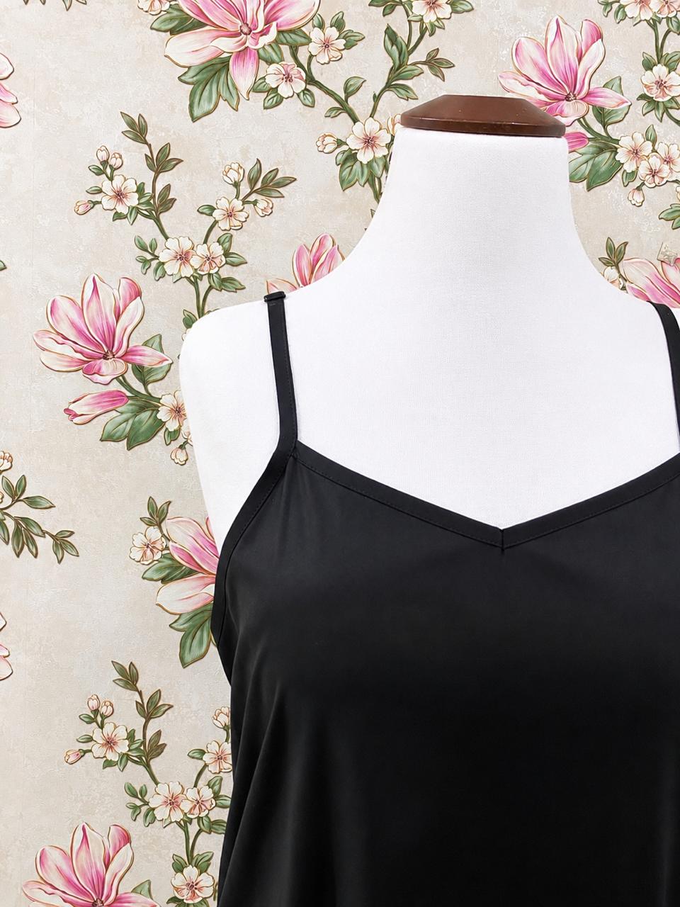 SoieRose Black Cotton Modesty Layer Full Slip with Adjustable Strap SR-1330