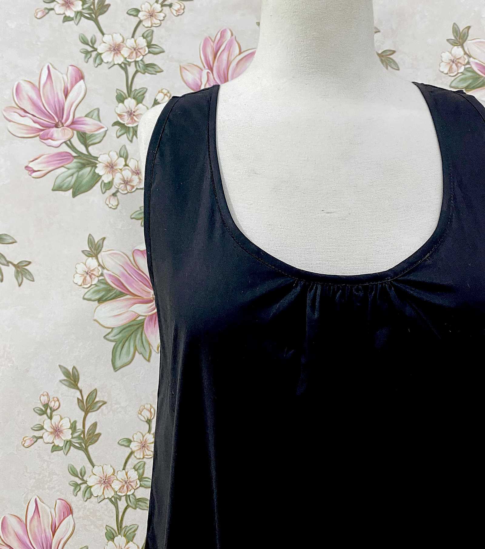 SoieRose Black Cotton Slip Nightgown | Victorian Underdress, Ruffle Hem Chemise - SR-1328