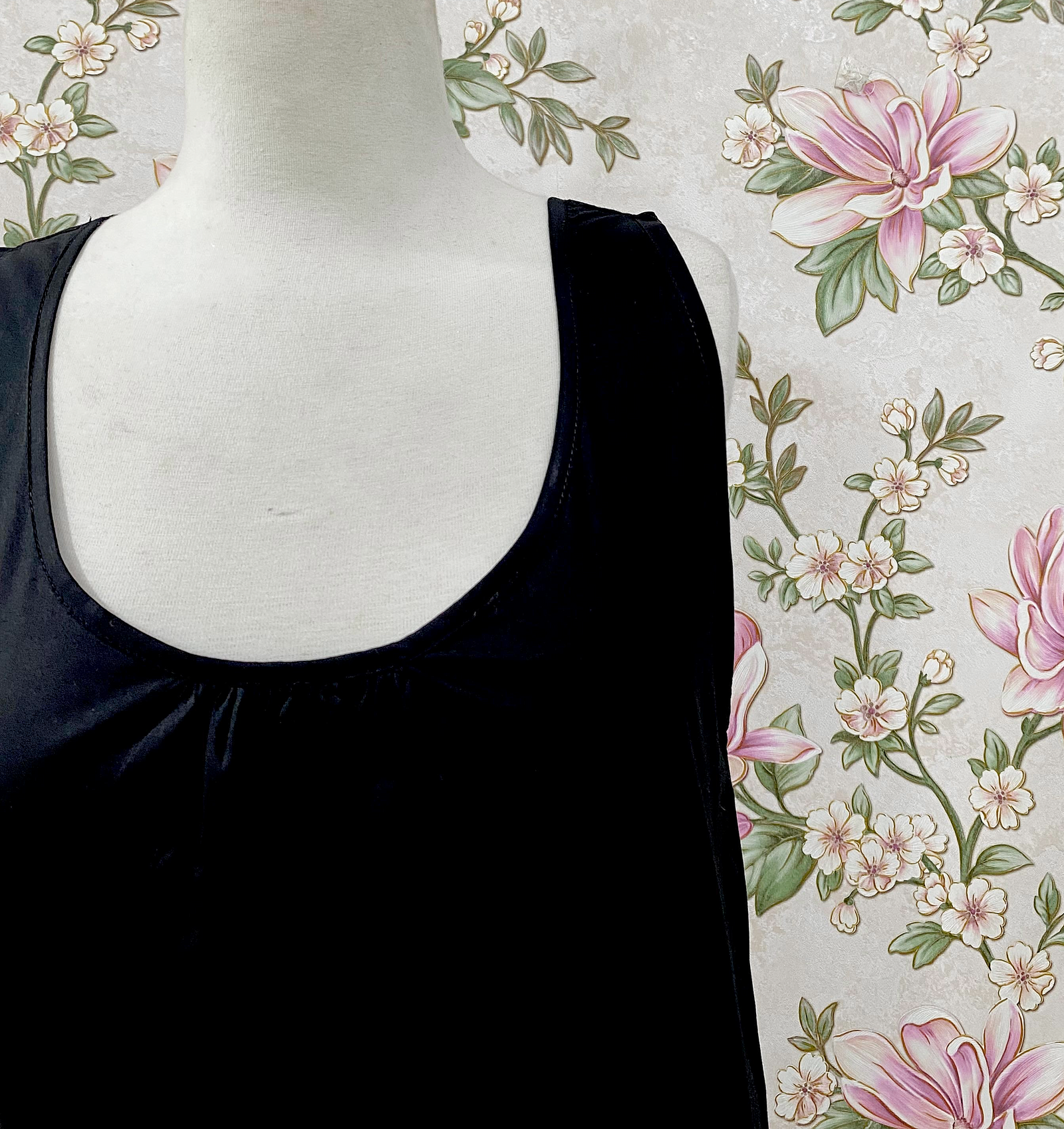 SoieRose Black Cotton Slip Nightgown | Victorian Underdress, Ruffle Hem Chemise - SR-1328