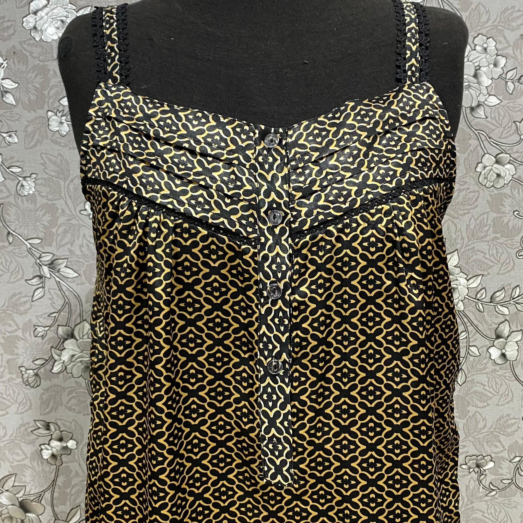 SoieRose Black Gold Ornate Print Satin Victorian Nightgown SR-1244