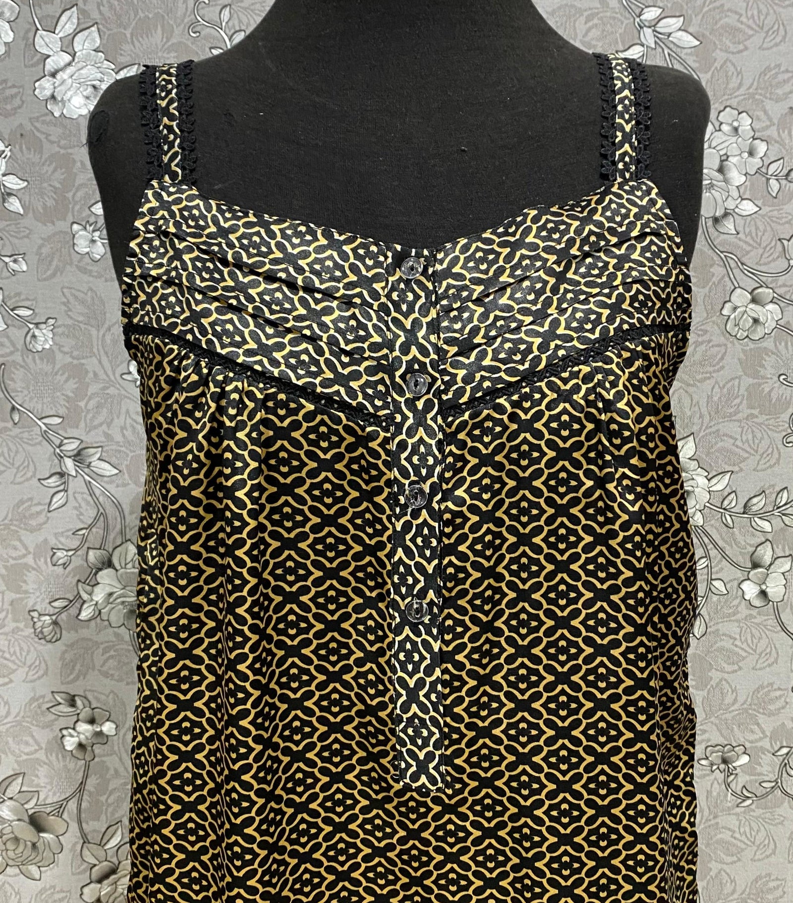 SoieRose Black Gold Ornate Print Satin Victorian Nightgown SR-1244