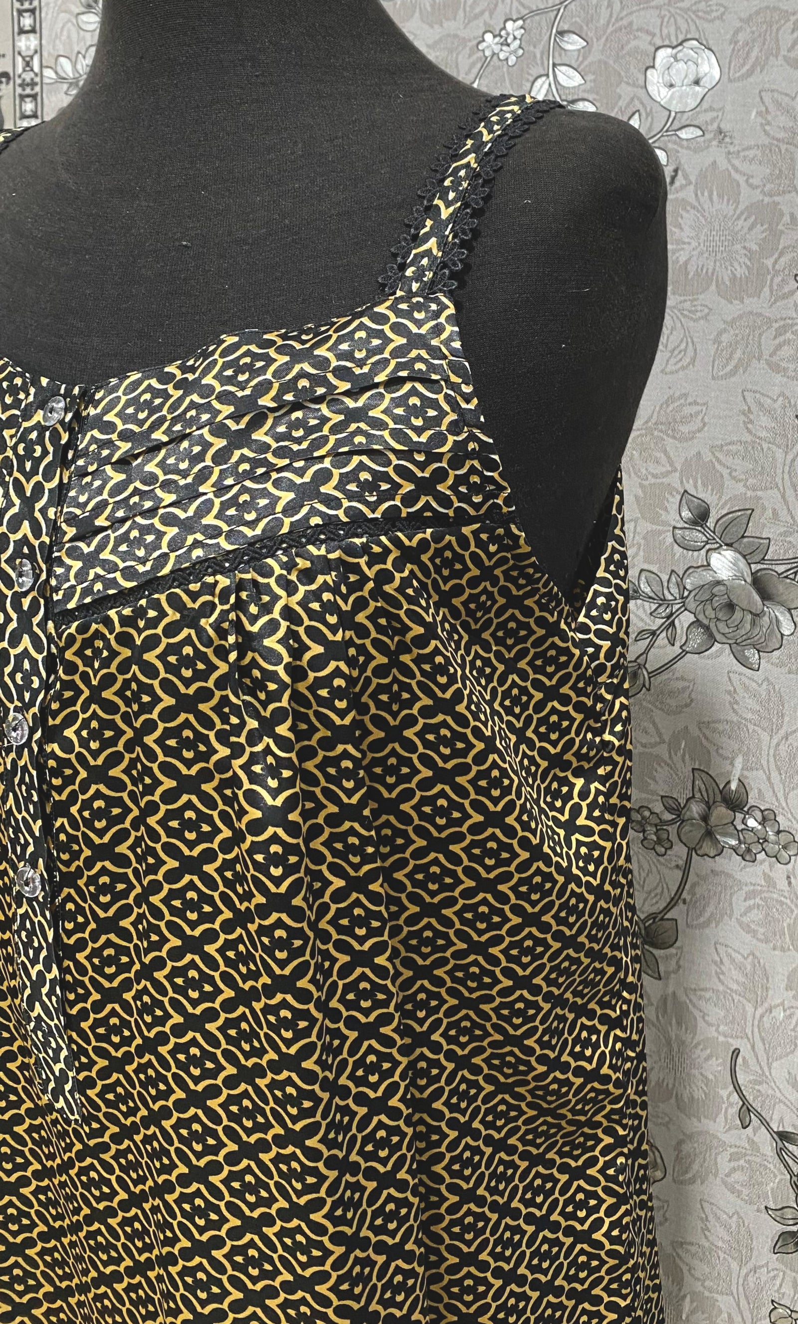 SoieRose Black Gold Ornate Print Satin Victorian Nightgown SR-1244