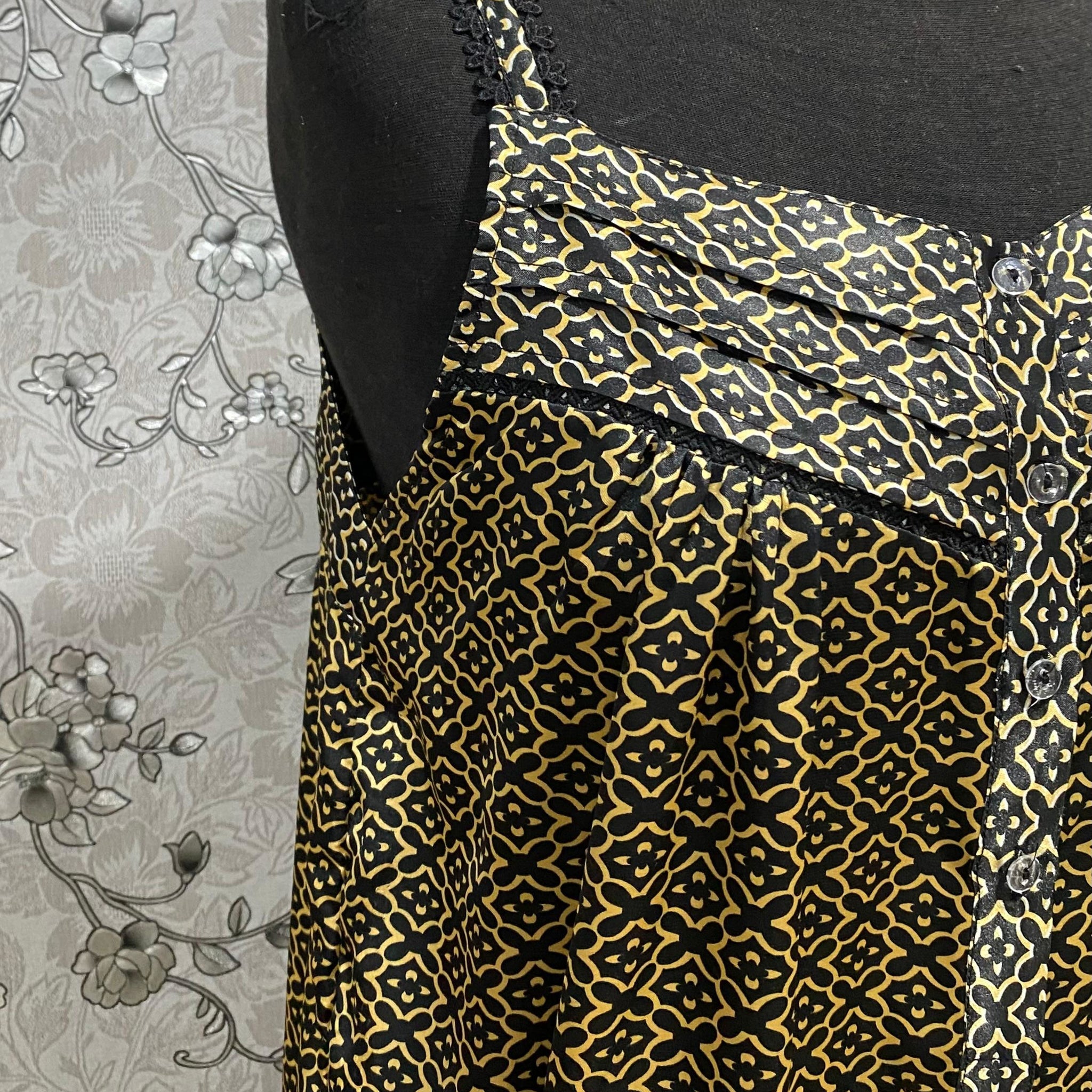 SoieRose Black Gold Ornate Print Satin Victorian Nightgown SR-1244