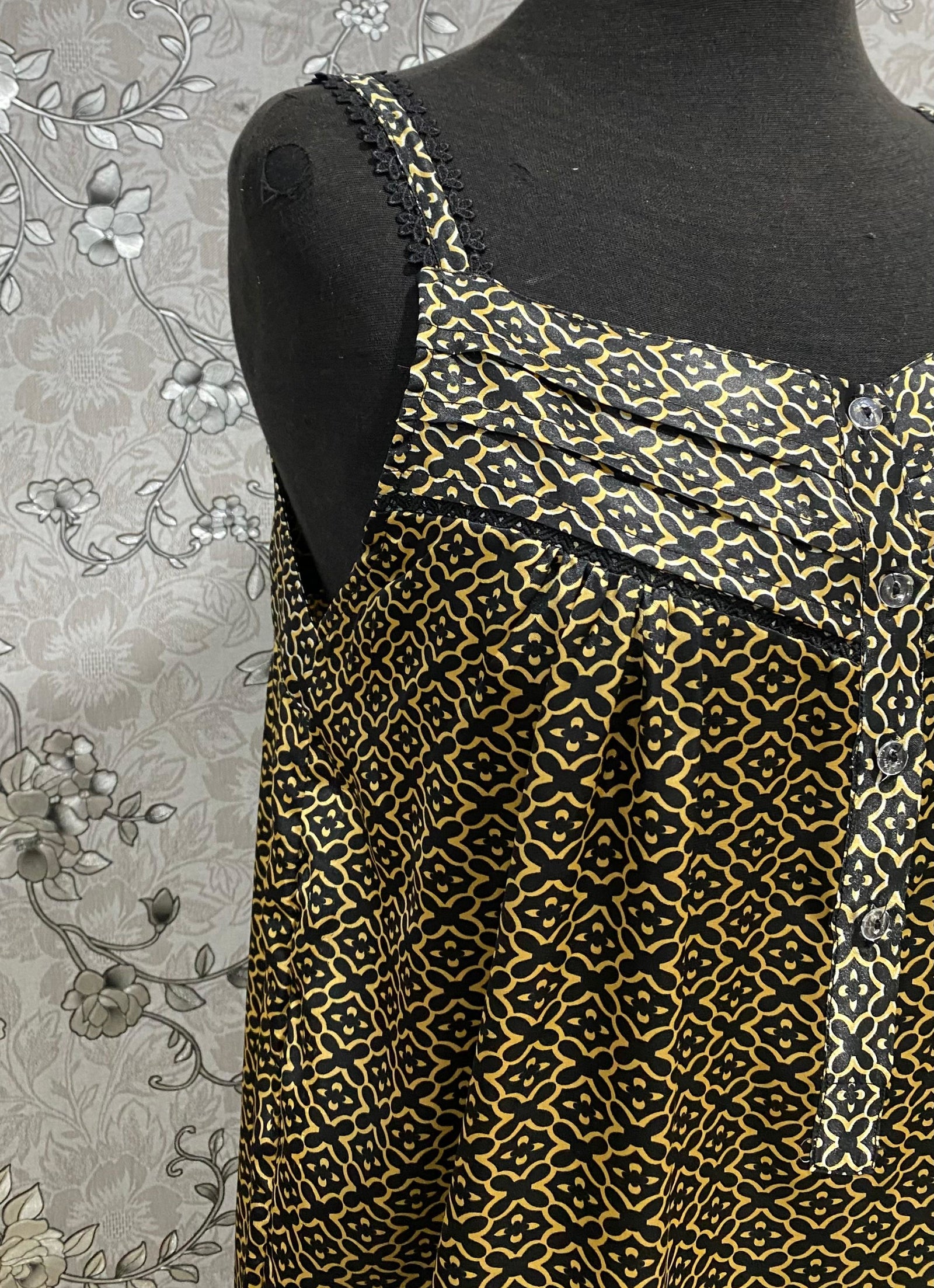 SoieRose Black Gold Ornate Print Satin Victorian Nightgown SR-1244