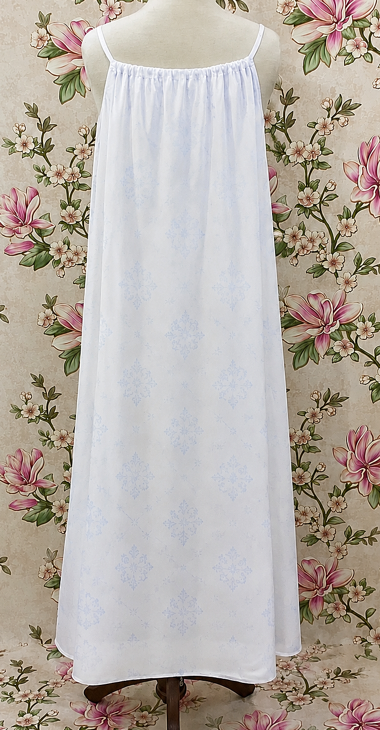 SoieRose Blue Floral White 100% Cotton Victorian Cottagecore Nightgown SR-1298