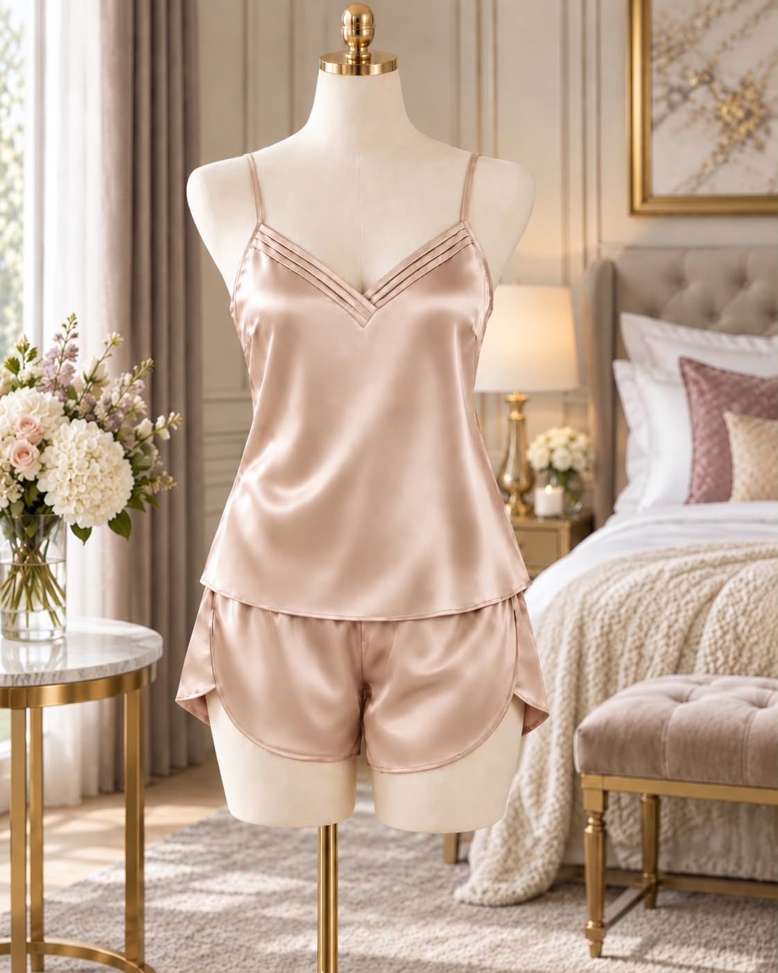 SoieRose Celeste 22 Momme 100% Silk Camisole & Shorts - Pajama Set