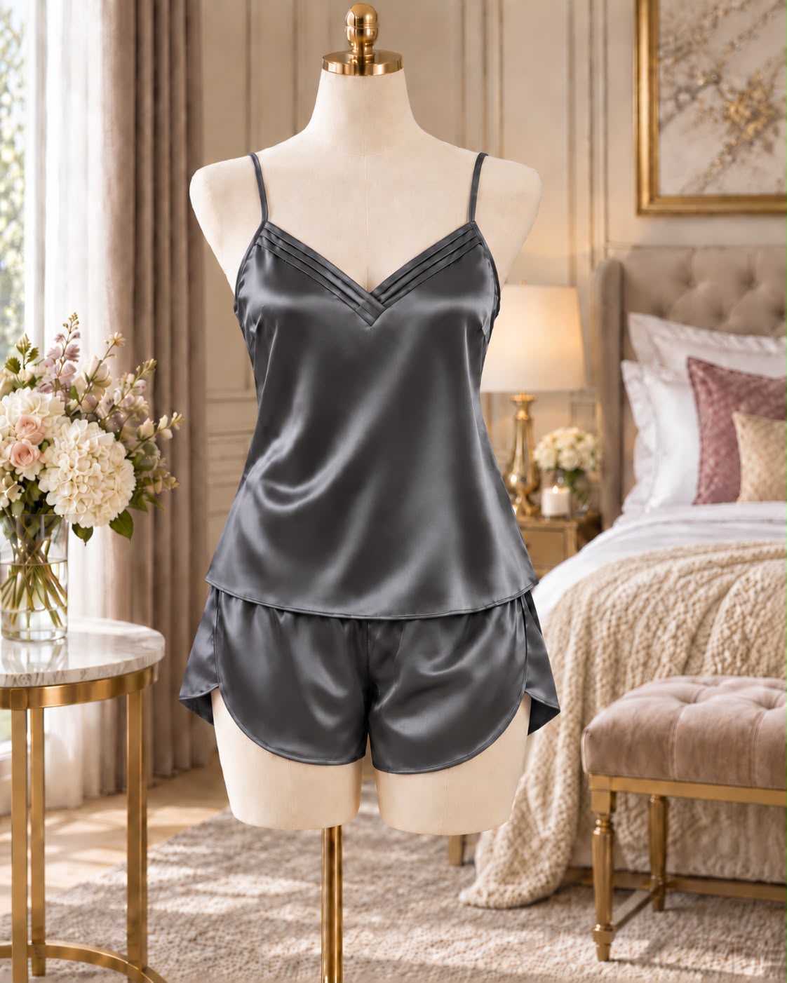 SoieRose Celeste 22 Momme 100% Silk Camisole & Shorts - Pajama Set