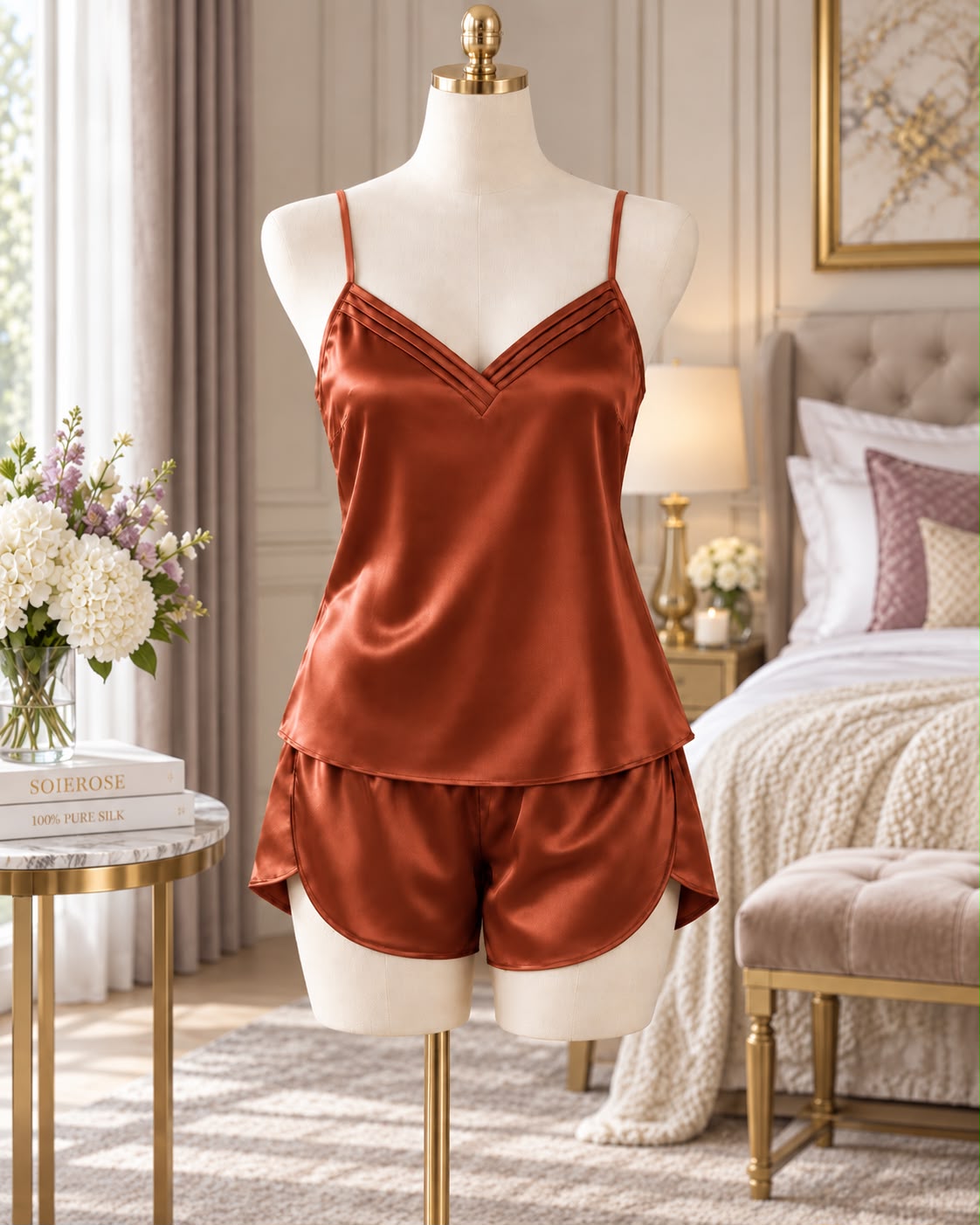SoieRose Celeste 22 Momme 100% Silk Camisole & Shorts - Pajama Set