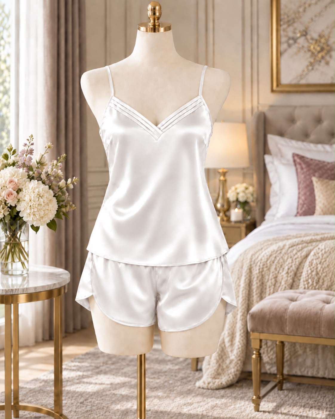 SoieRose Celeste 22 Momme 100% Silk Camisole & Shorts - Pajama Set