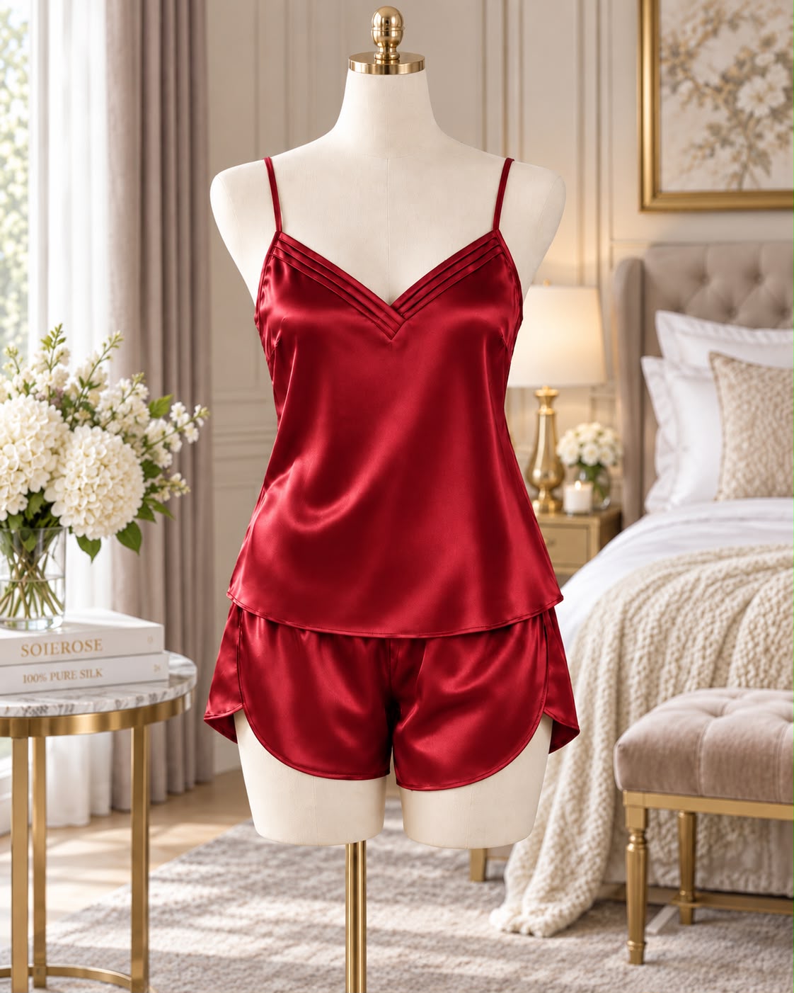 SoieRose Celeste 22 Momme 100% Silk Camisole & Shorts - Pajama Set