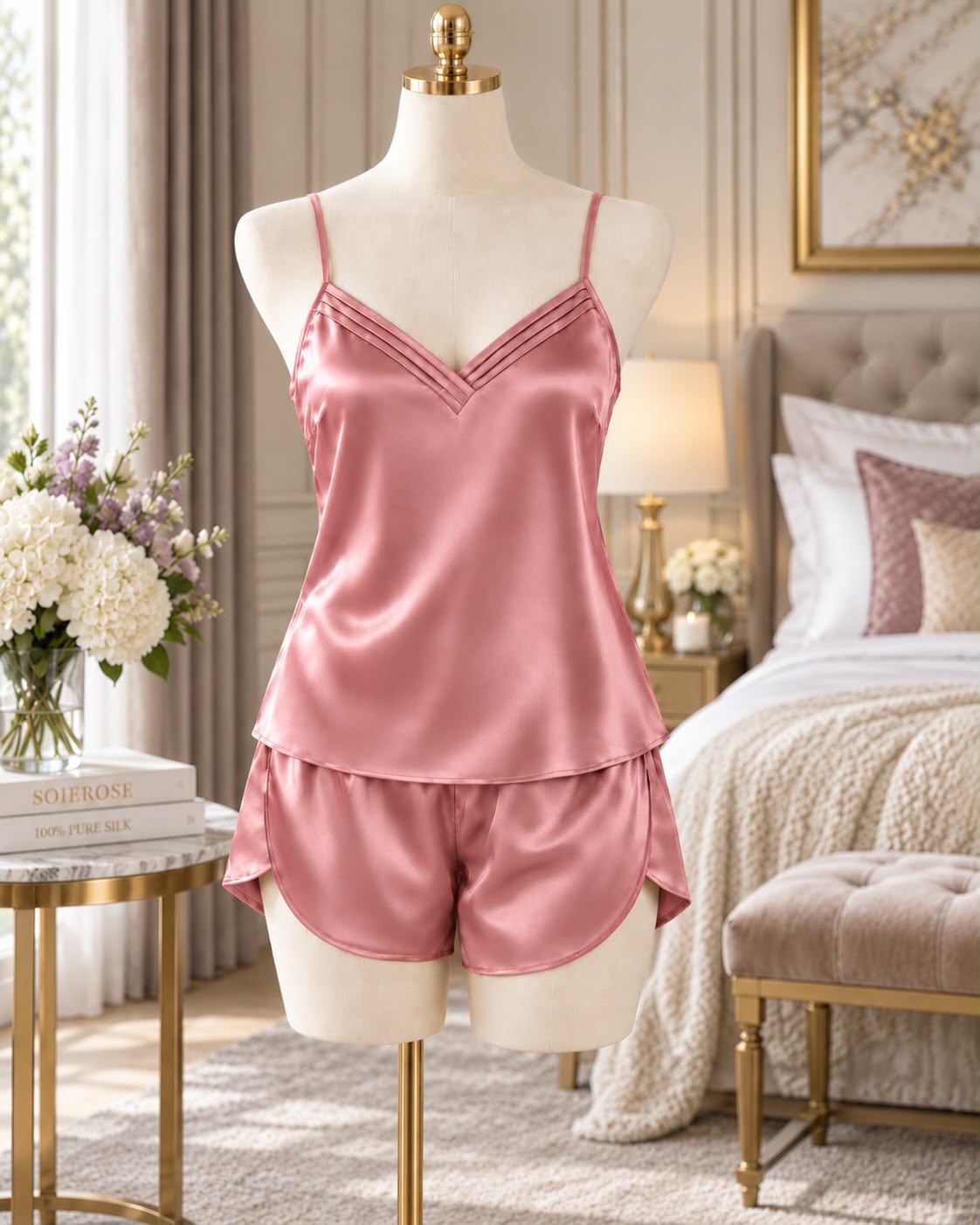 SoieRose Celeste 22 Momme 100% Silk Camisole & Shorts - Pajama Set