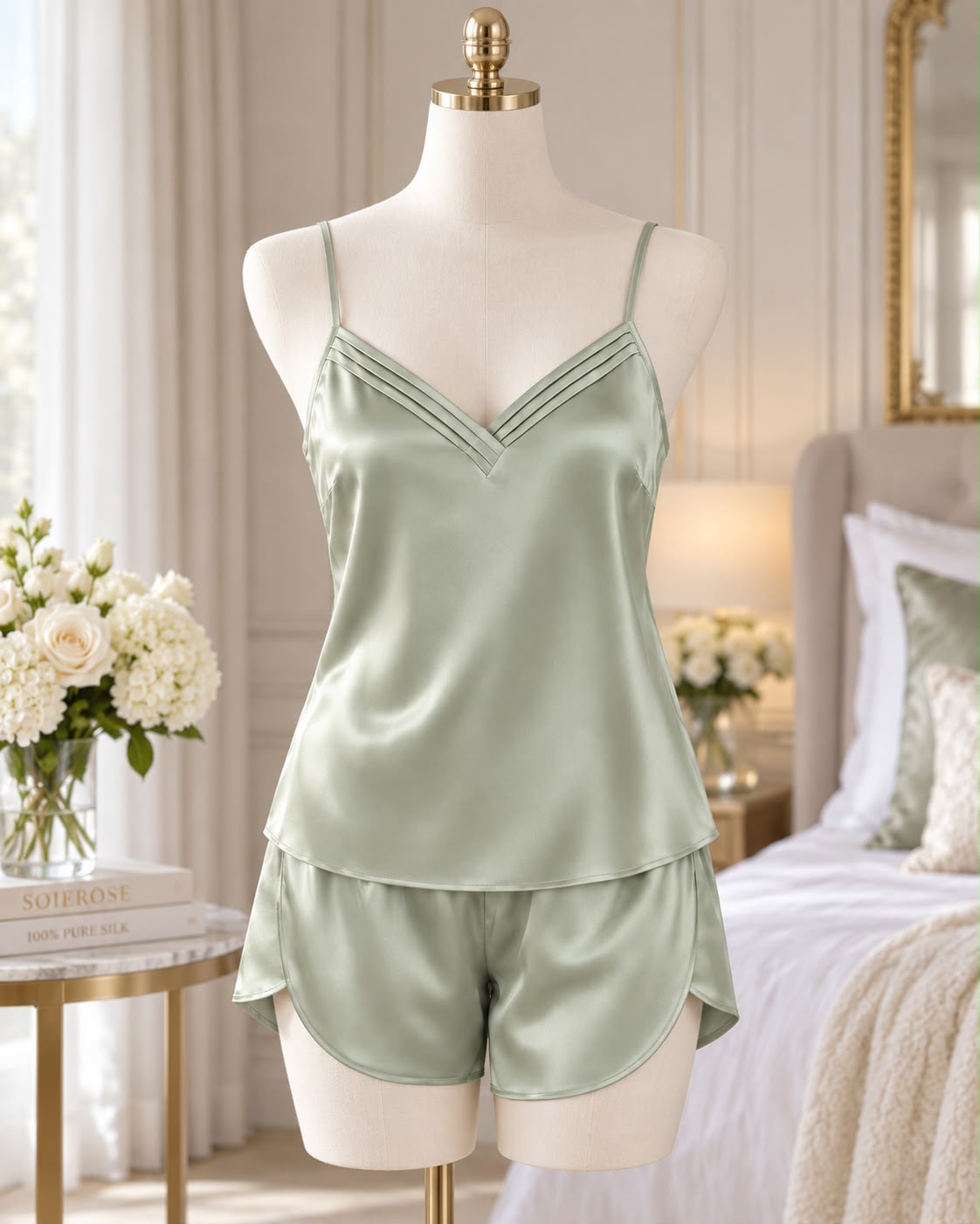 SoieRose Celeste 22 Momme 100% Silk Camisole & Shorts - Pajama Set