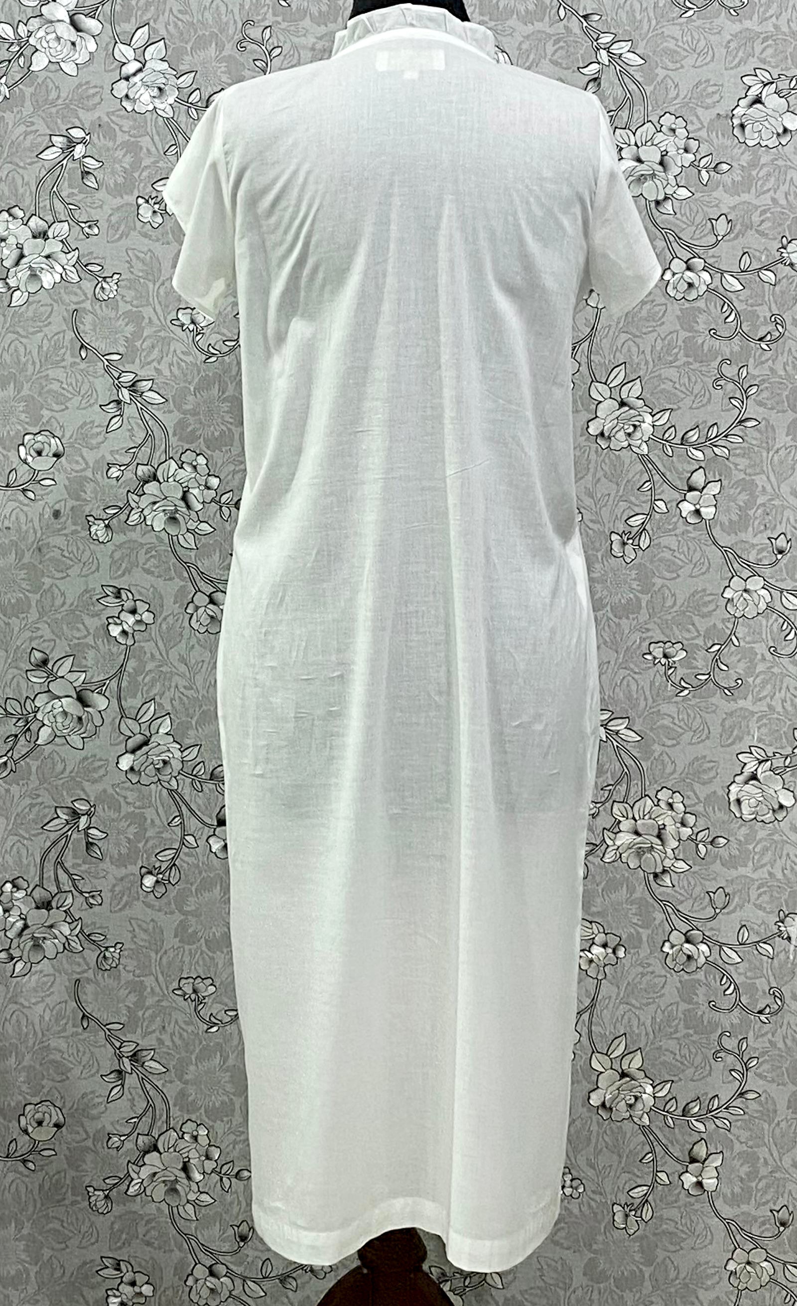 SoieRose Cotton Nightgown – SR-1196 – White Victorian Nightdress with Blue Floral Embroidery