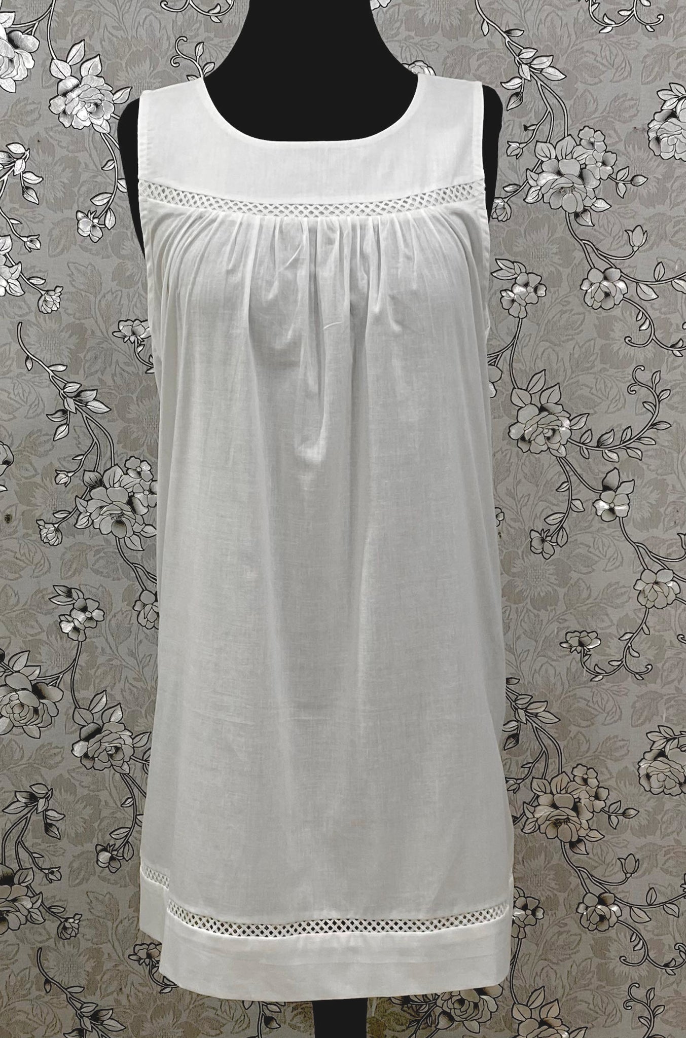 SoieRose Cotton Victorian Nightgown – SR-1195 – Sleeveless White Nightdress with Lace Trim