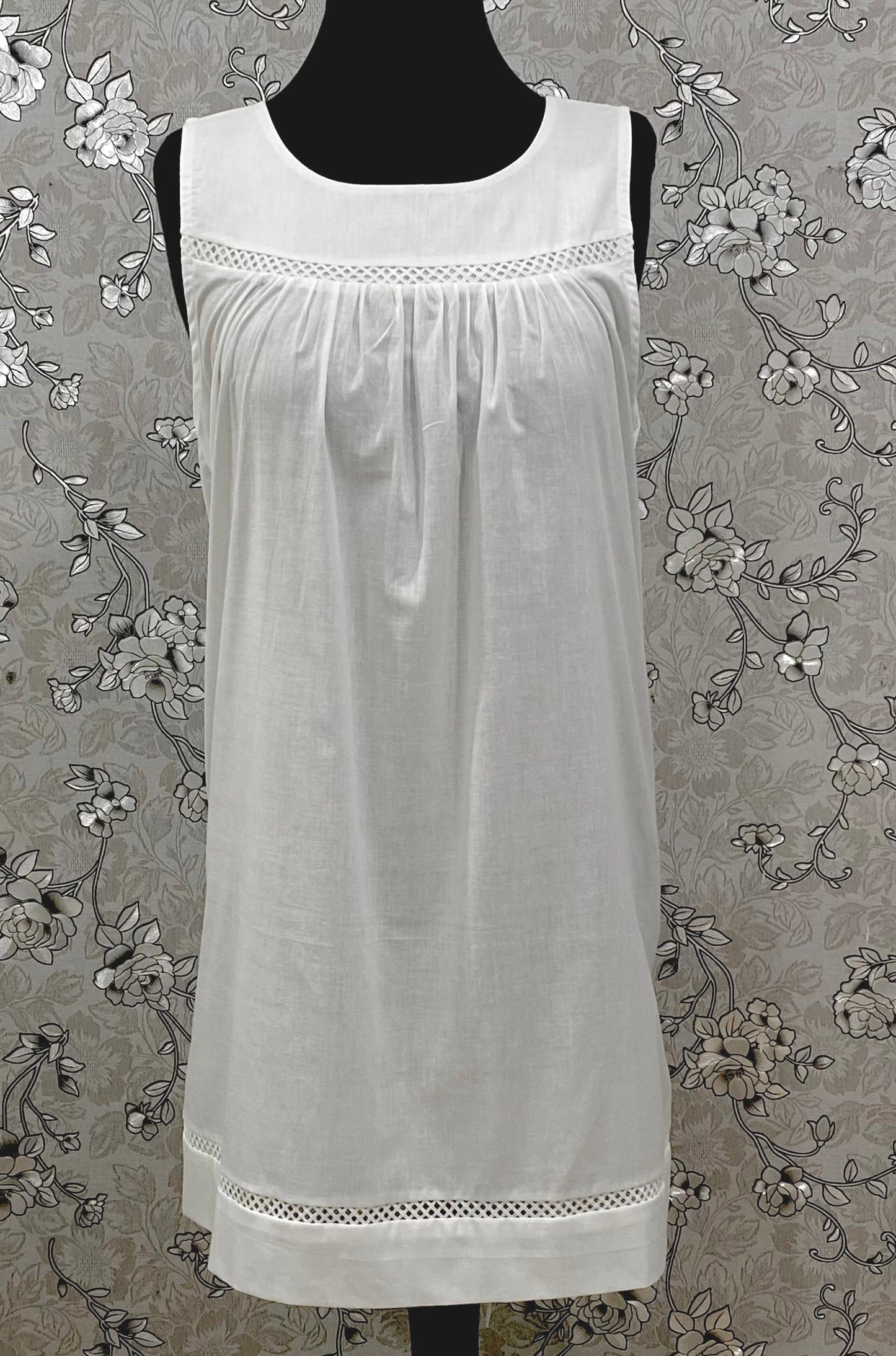 SoieRose Cotton Victorian Nightgown – SR-1195 – Sleeveless White Nightdress with Lace Trim