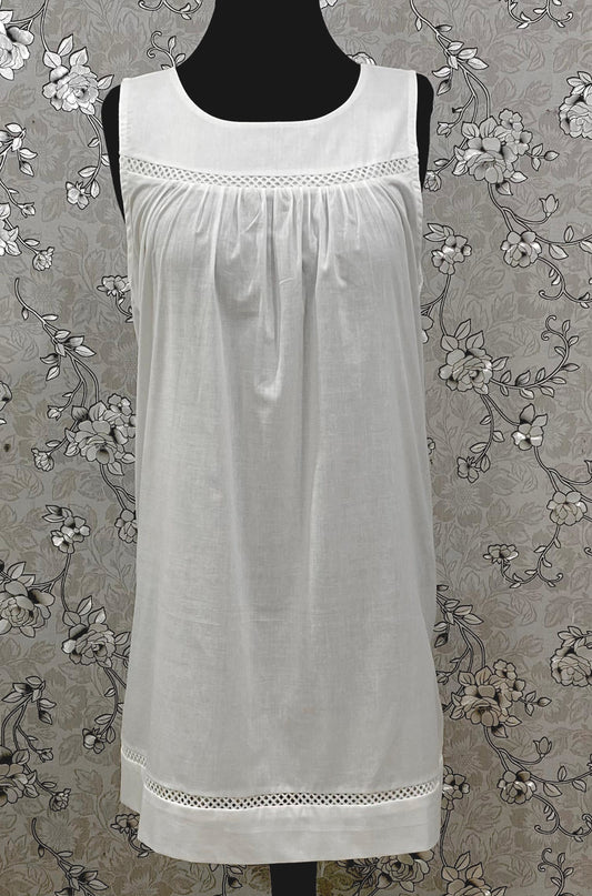 SoieRose Cotton Victorian Nightgown – SR-1195 – Sleeveless White Nightdress with Lace Trim