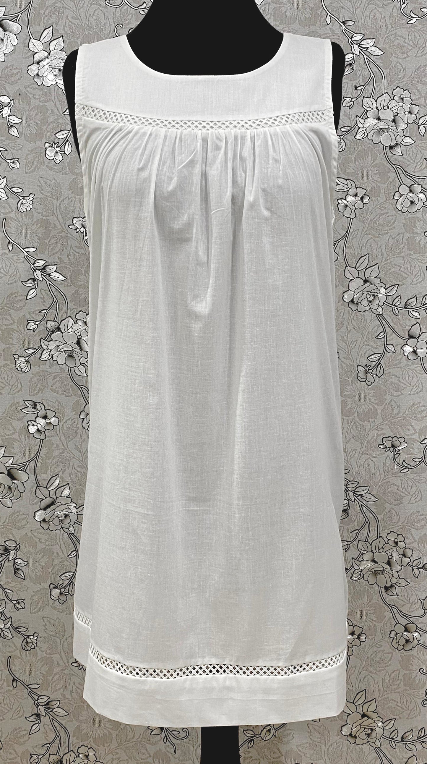 SoieRose Cotton Victorian Nightgown – SR-1195 – Sleeveless White Nightdress with Lace Trim
