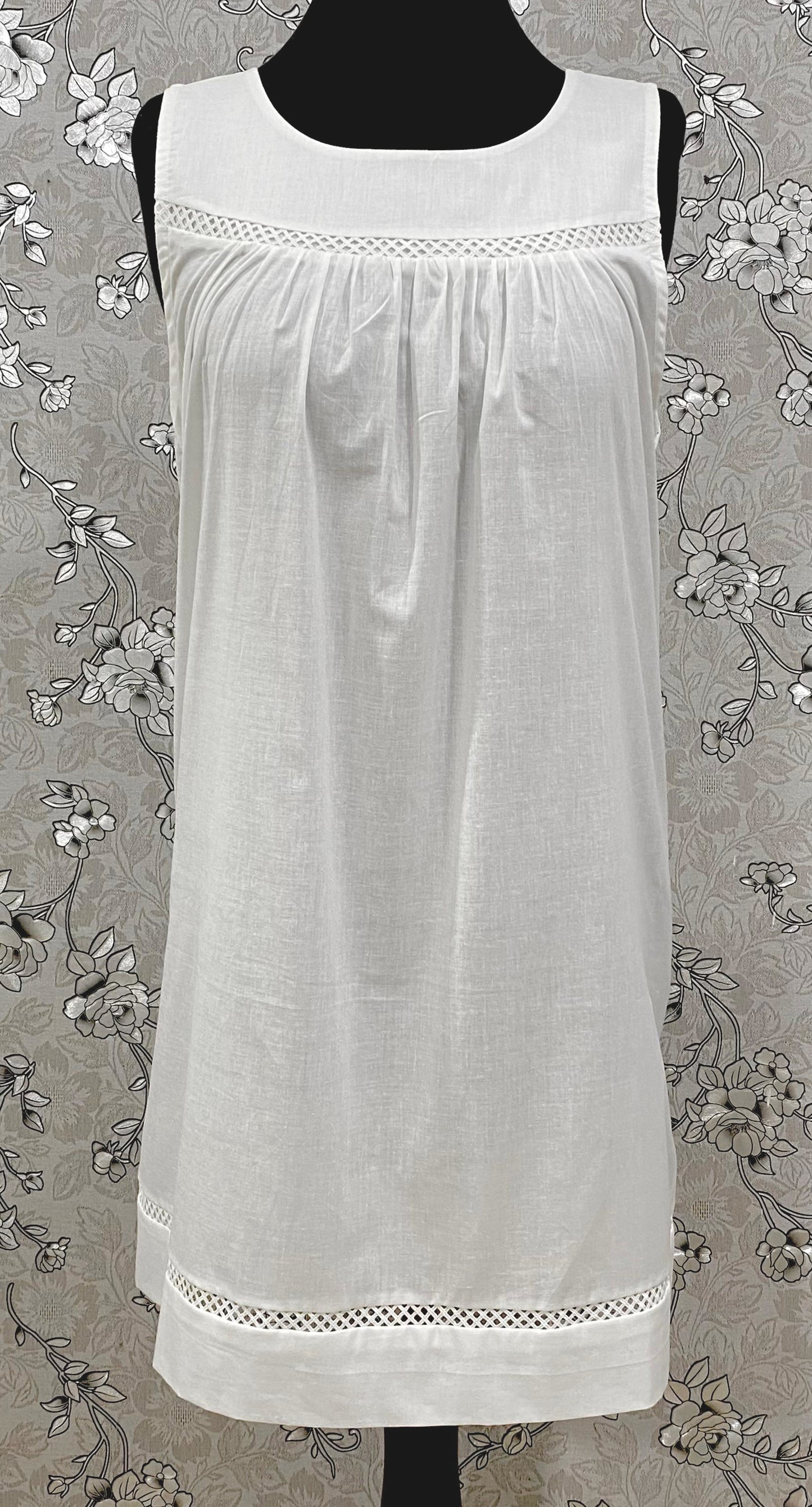 SoieRose Cotton Victorian Nightgown – SR-1195 – Sleeveless White Nightdress with Lace Trim