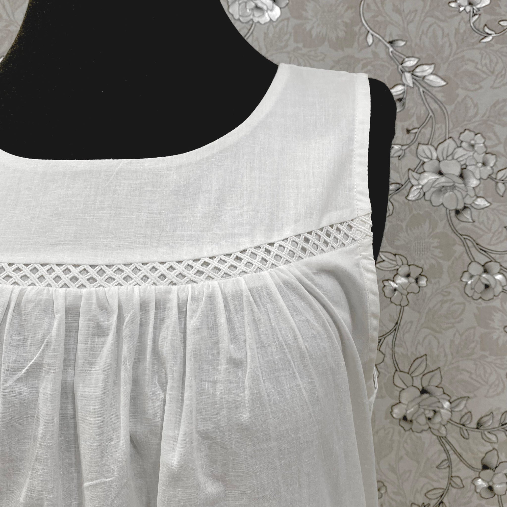 SoieRose Cotton Victorian Nightgown – SR-1195 – Sleeveless White Nightdress with Lace Trim