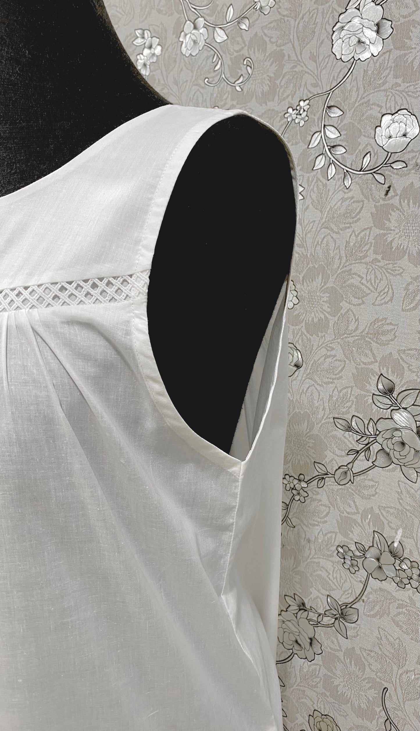 SoieRose Cotton Victorian Nightgown – SR-1195 – Sleeveless White Nightdress with Lace Trim