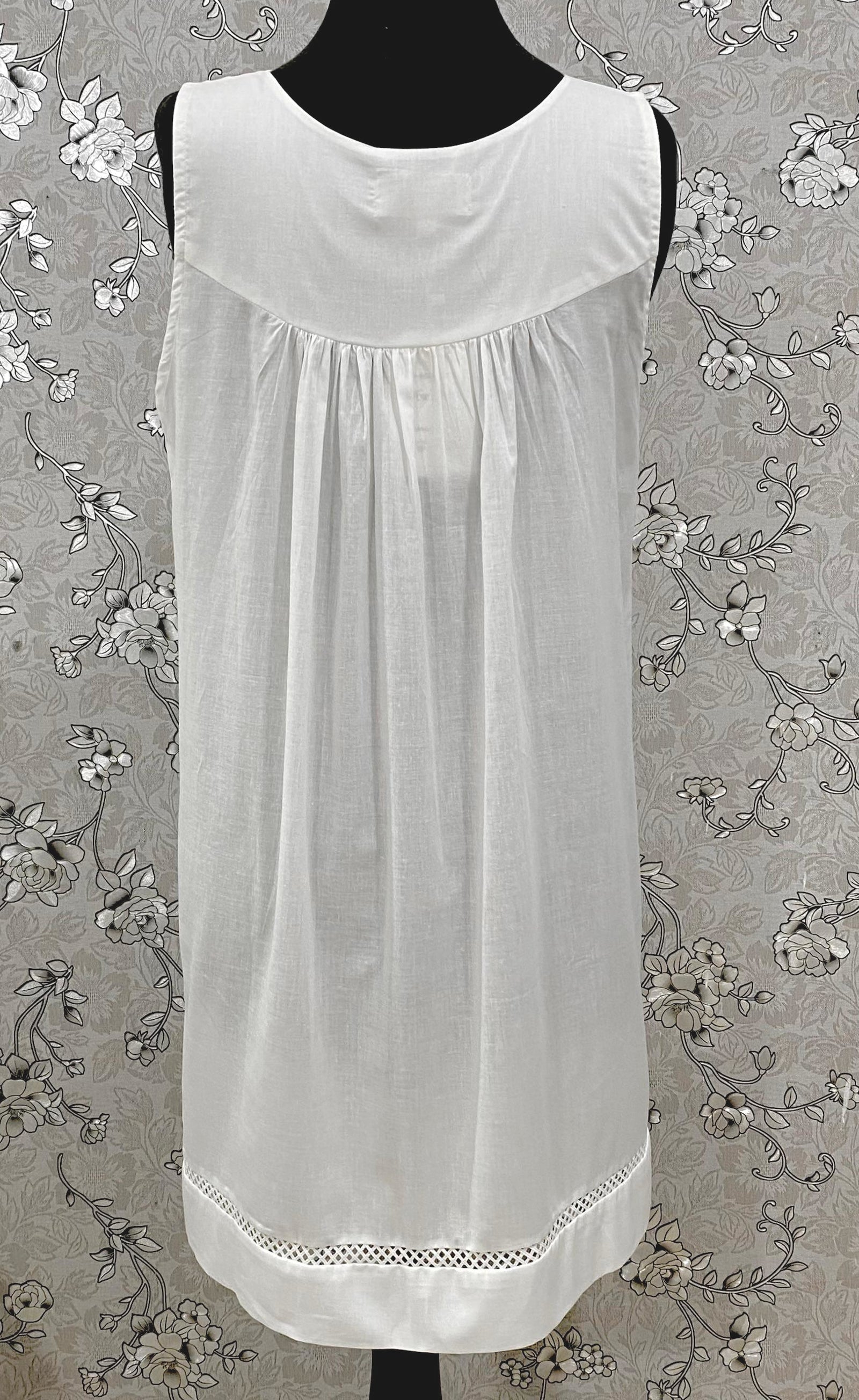 SoieRose Cotton Victorian Nightgown – SR-1195 – Sleeveless White Nightdress with Lace Trim