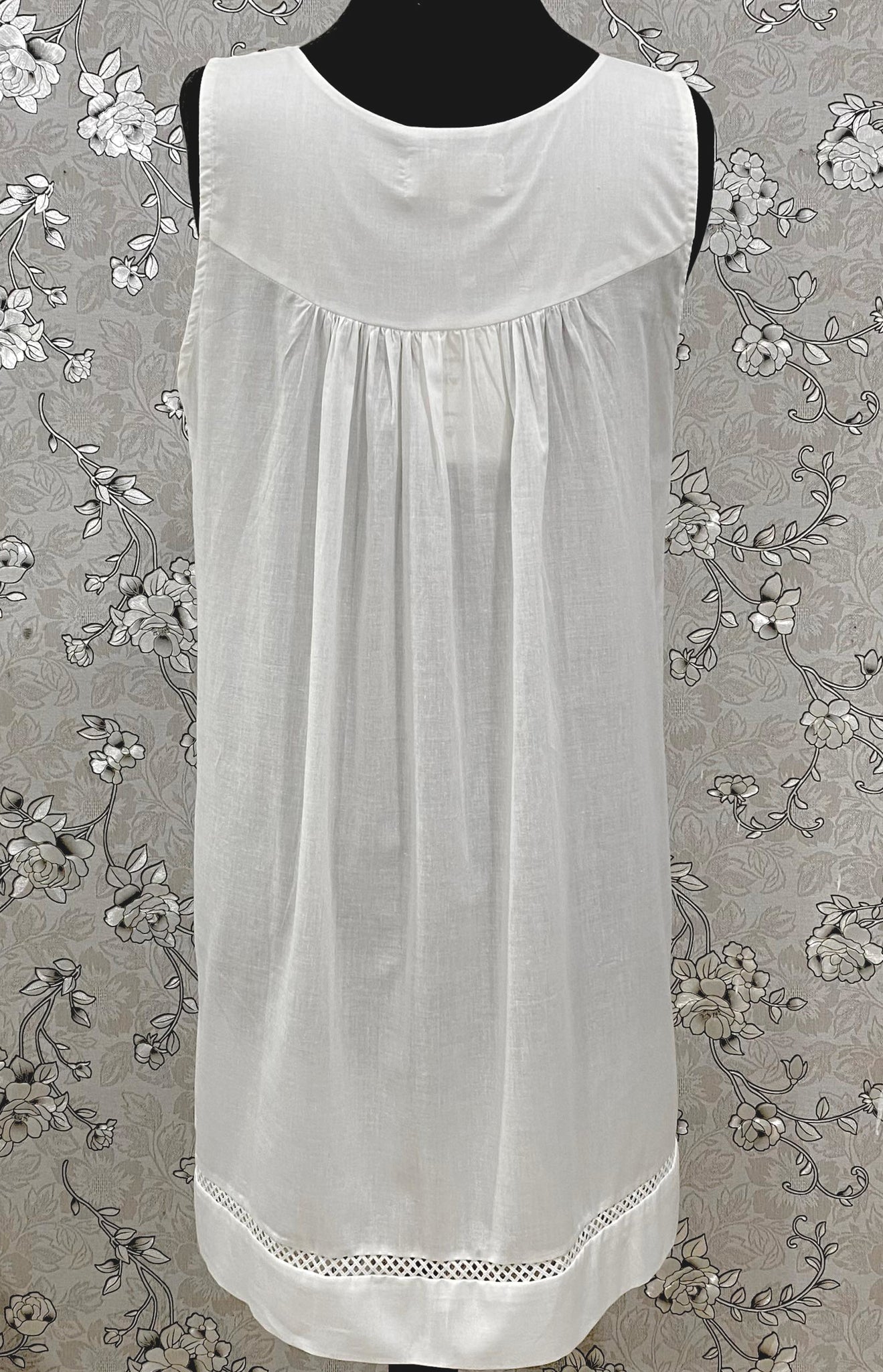 SoieRose Cotton Victorian Nightgown – SR-1195 – Sleeveless White Nightdress with Lace Trim