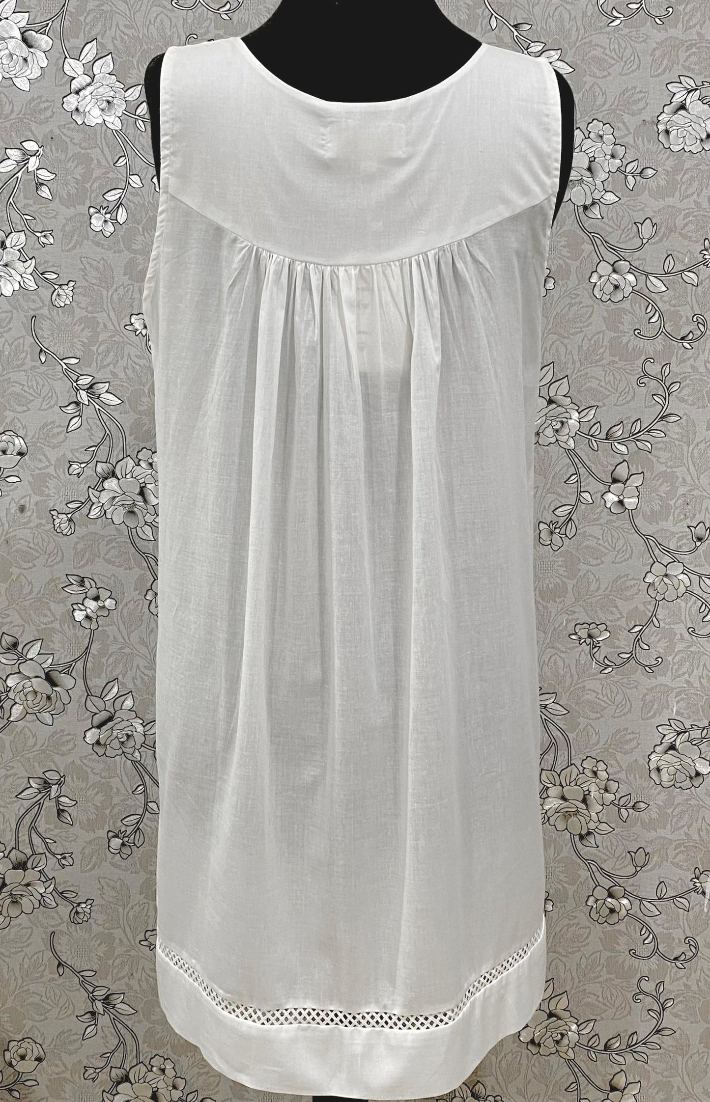 SoieRose Cotton Victorian Nightgown – SR-1195 – Sleeveless White Nightdress with Lace Trim