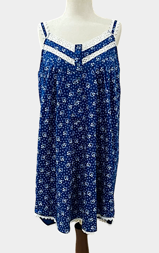 SoieRose Country Blue Floral 100% Cotton Victorian Cottagecore Nightgown - SR-1297