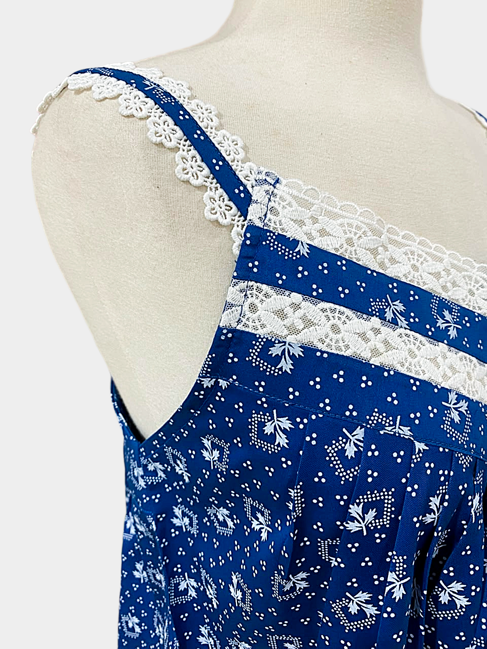 SoieRose Country Blue Floral 100% Cotton Victorian Cottagecore Nightgown - SR-1297