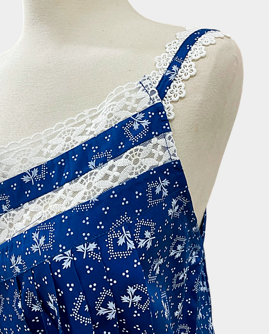 SoieRose Country Blue Floral 100% Cotton Victorian Cottagecore Nightgown - SR-1297