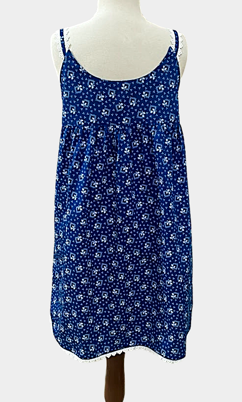 SoieRose Country Blue Floral 100% Cotton Victorian Cottagecore Nightgown - SR-1297
