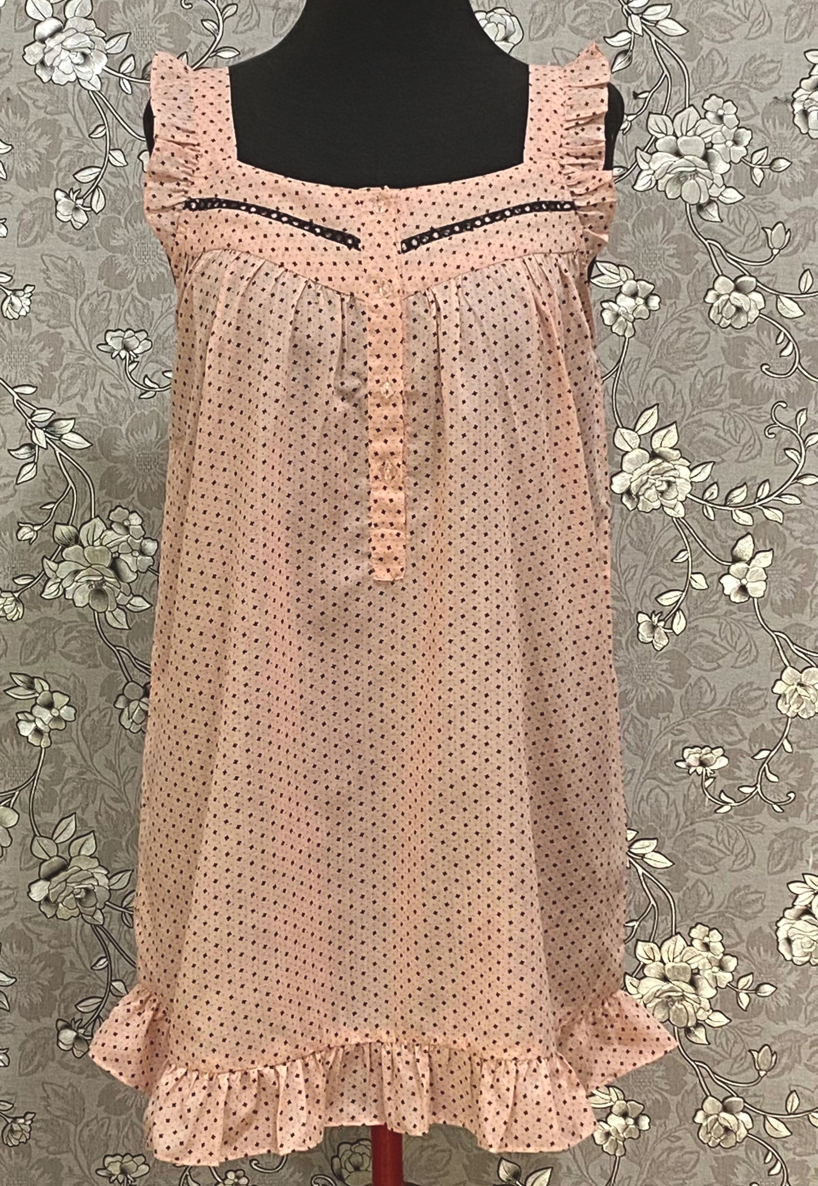 SoieRose Dusty Rose Pink Nightgown SR-1265 | Ruffle Hem Polka Dot Sleep Dress