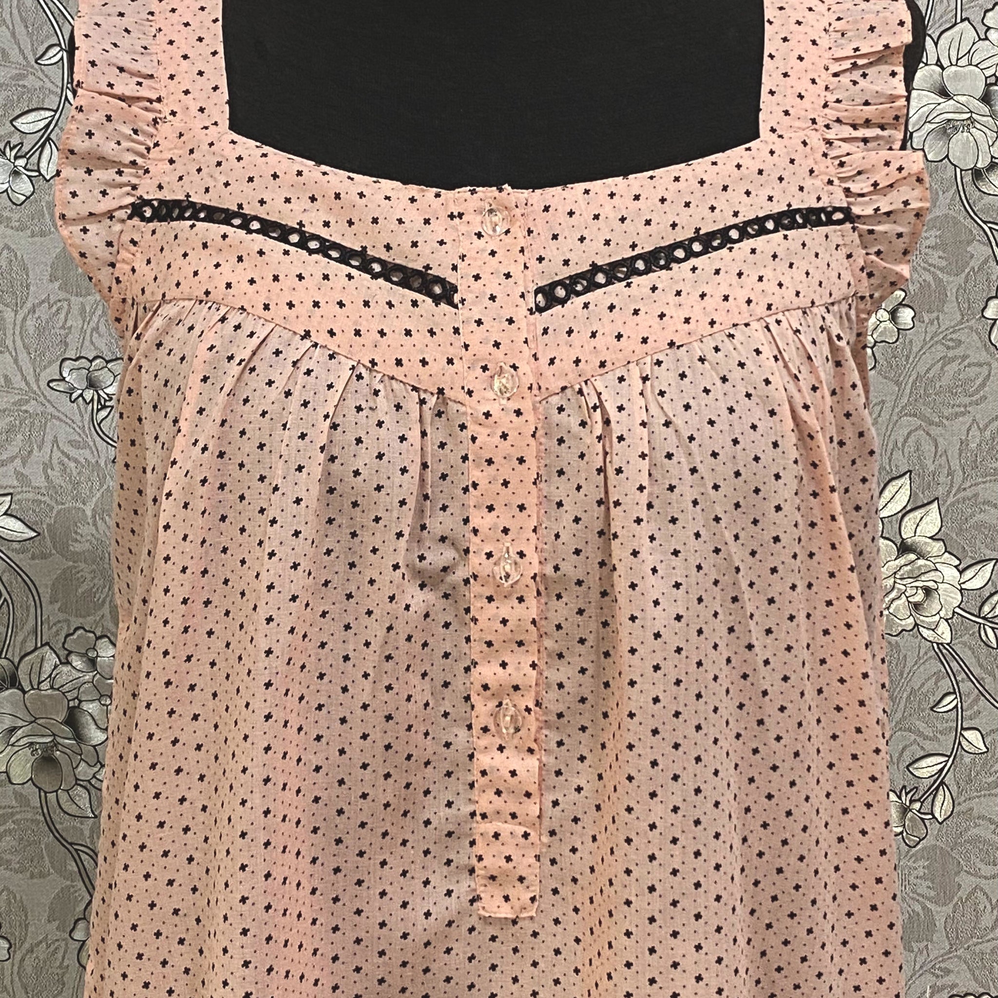 SoieRose Dusty Rose Pink Nightgown SR-1265 | Ruffle Hem Polka Dot Sleep Dress