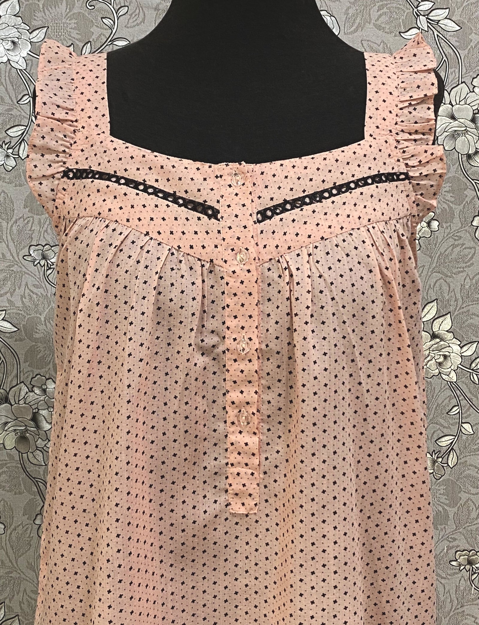 SoieRose Dusty Rose Pink Nightgown SR-1265 | Ruffle Hem Polka Dot Sleep Dress