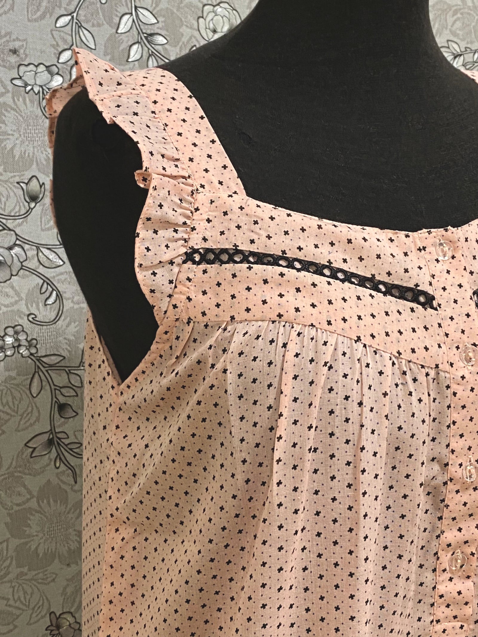 SoieRose Dusty Rose Pink Nightgown SR-1265 | Ruffle Hem Polka Dot Sleep Dress