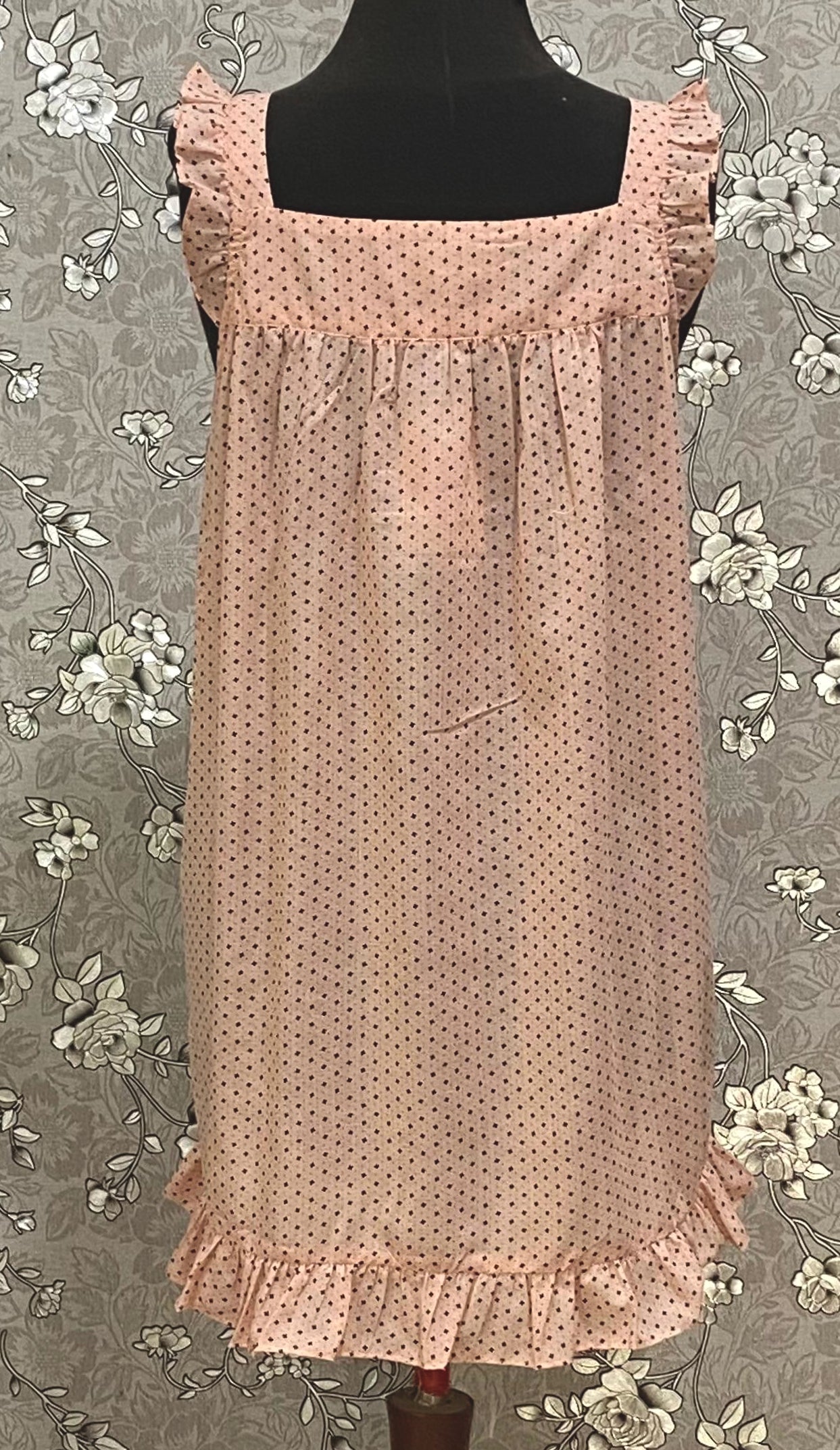 SoieRose Dusty Rose Pink Nightgown SR-1265 | Ruffle Hem Polka Dot Sleep Dress