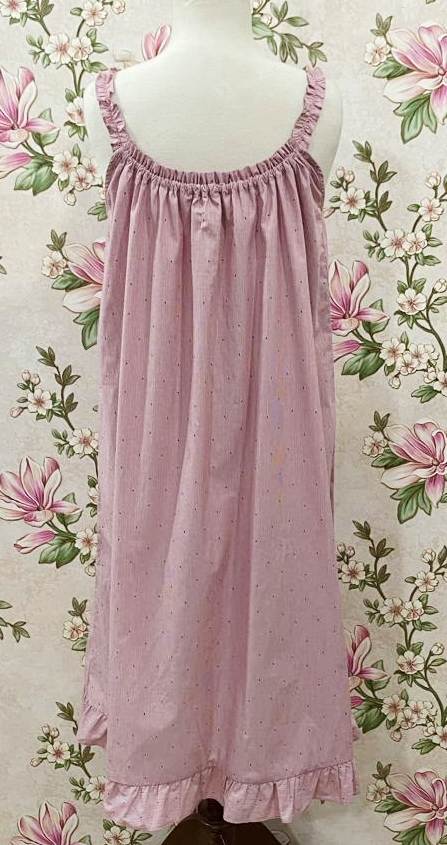 SoieRose Dusty Rose Pinstripe 100% Cotton Victorian Vintage Ruffle Hem Nightgown - SR1300