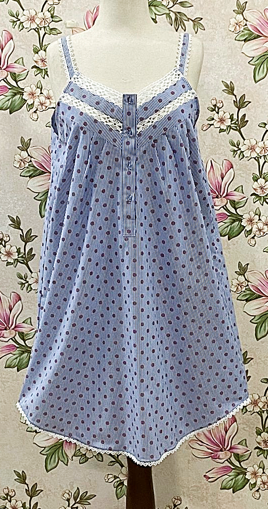 SoieRose French Blue Cotton Victorian Lace Trim Cottagecore Nightgown SR-1281
